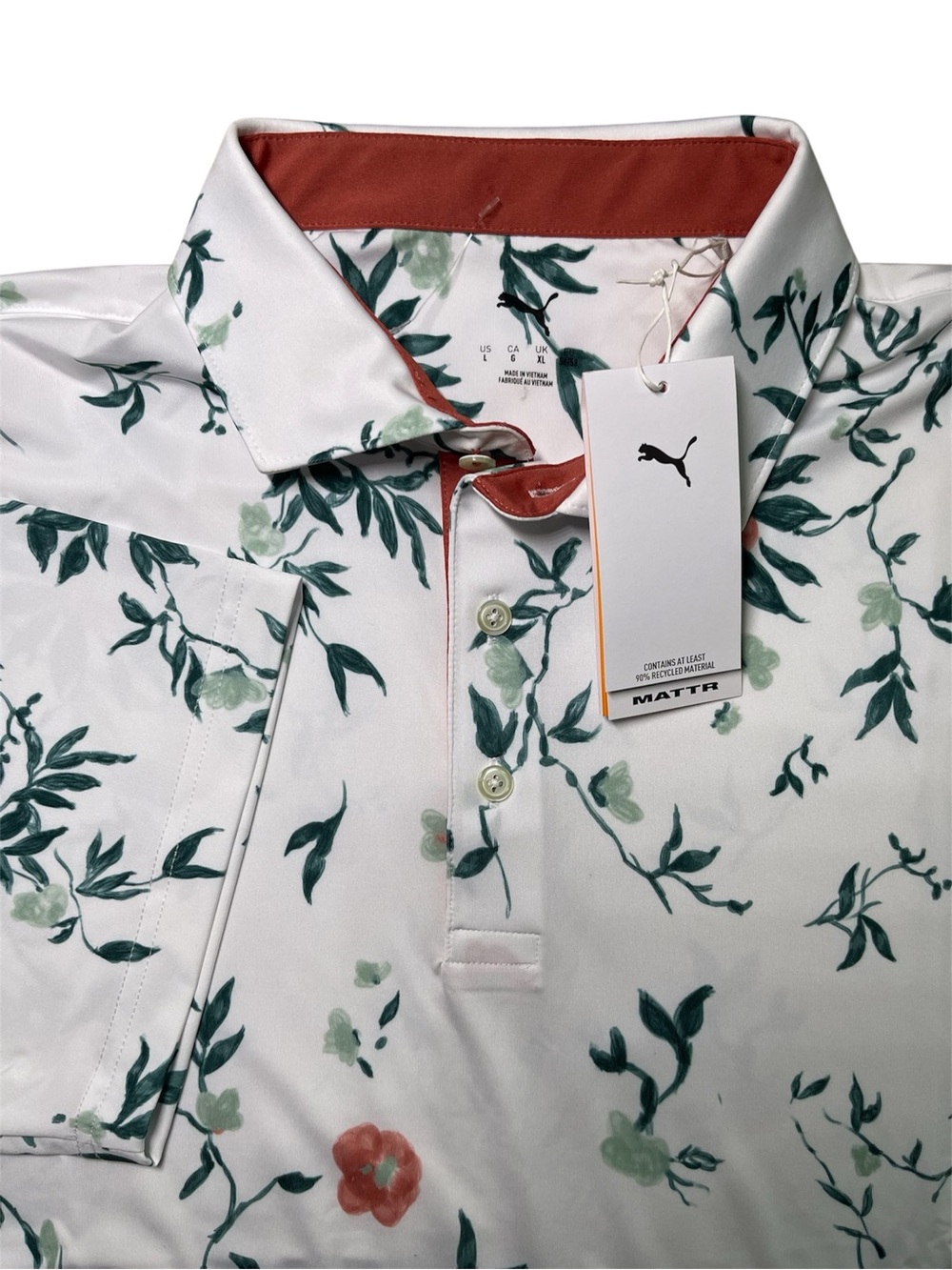 Puma Mattr Men Water Floral Golf Polo 632261 01 White Glow L NWT UPF 40